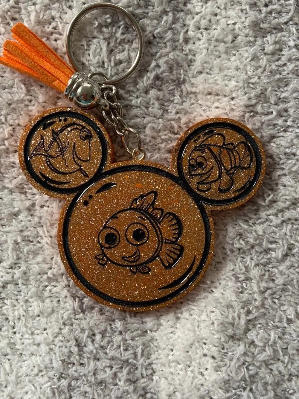 Orange Glitter Fish Keychain with Tassel